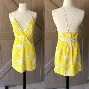 Anthropologie Yellow Backless Mini Dress Size XS